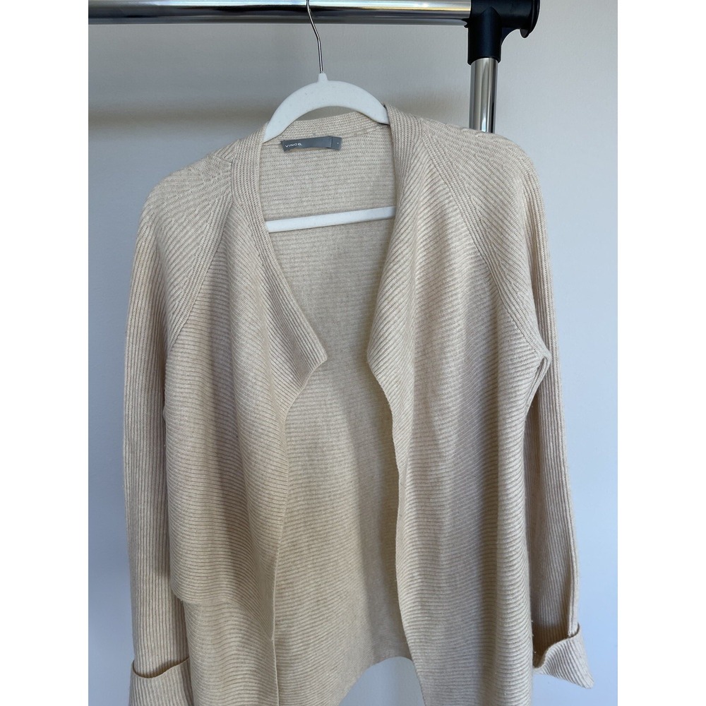Women's‎ Vince Cashmere Wool Blend Cardigan Beige Drape Open Front*defect* SZ S